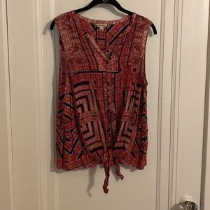Lucky Brand button top, ties at waist. red, size 1X